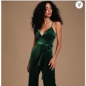Lulu's Kylinna Forest Green Velvet Wide Leg Jumpsuit